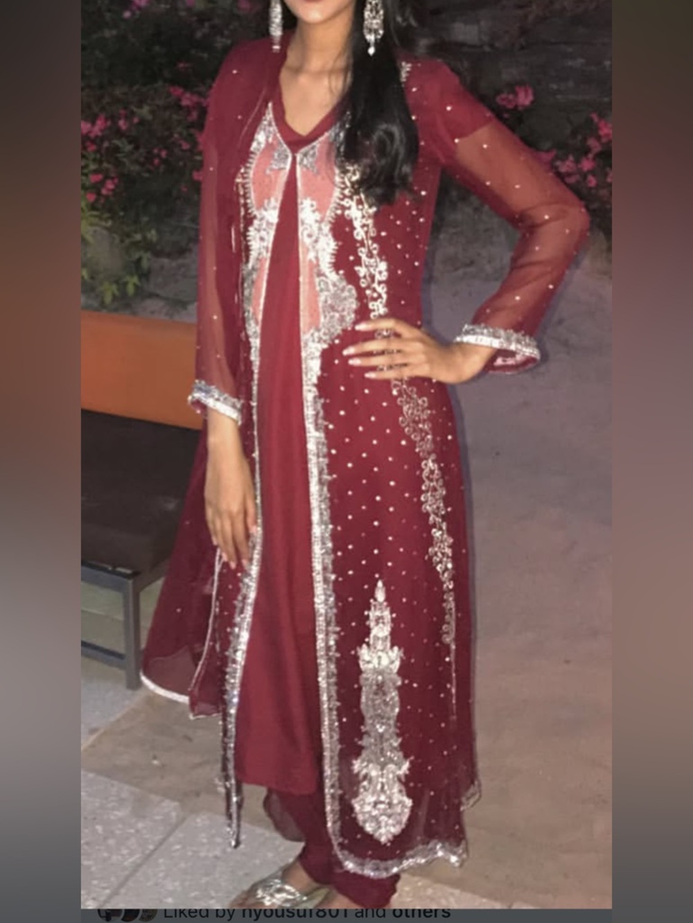 Embellished Burgundy Dress with Silver Stonework